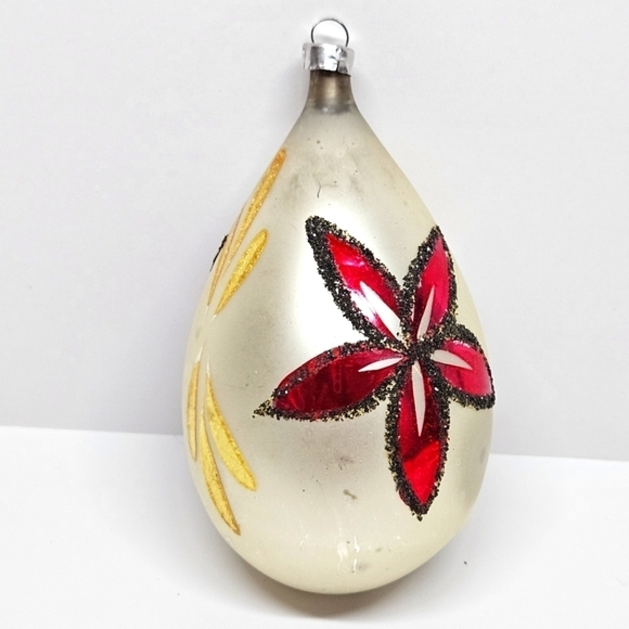 VINTAGE West Germany Mercury Glass Poinsettia Flower Ornament MCM - Picture 2 of 5